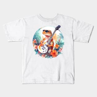 Lizard Shreds in Paradise: Electric Guitar Gecko Kids T-Shirt